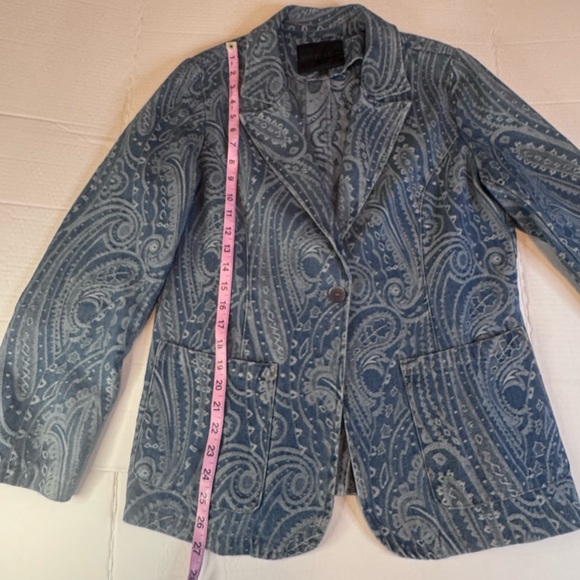 Solitaire Paisley Denim Blazer Jacket Size L Blue Western Boho Tailored Jacket - Picture 7 of 11